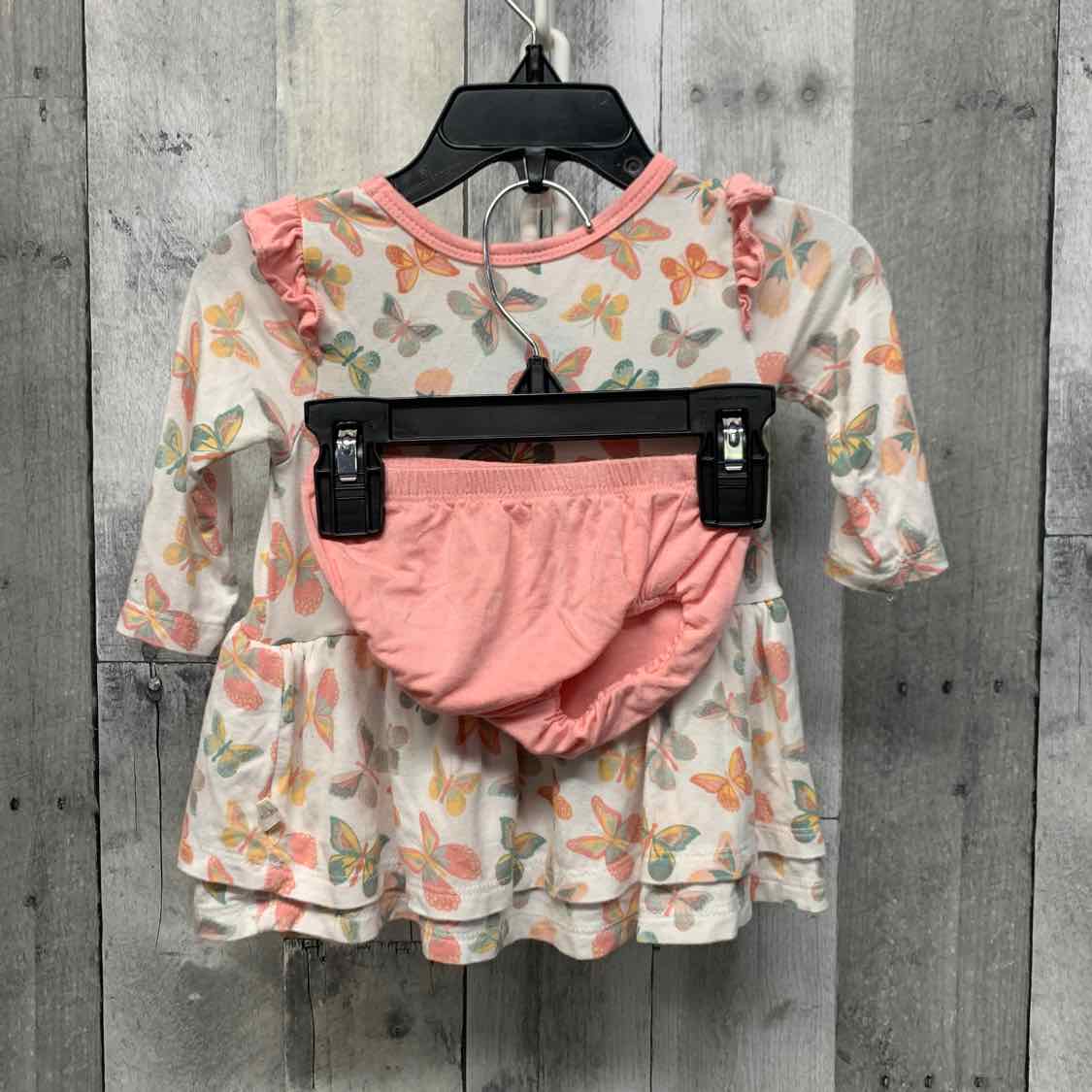 Size 0-3 Months White/Pink Bamboo 2pc Dress