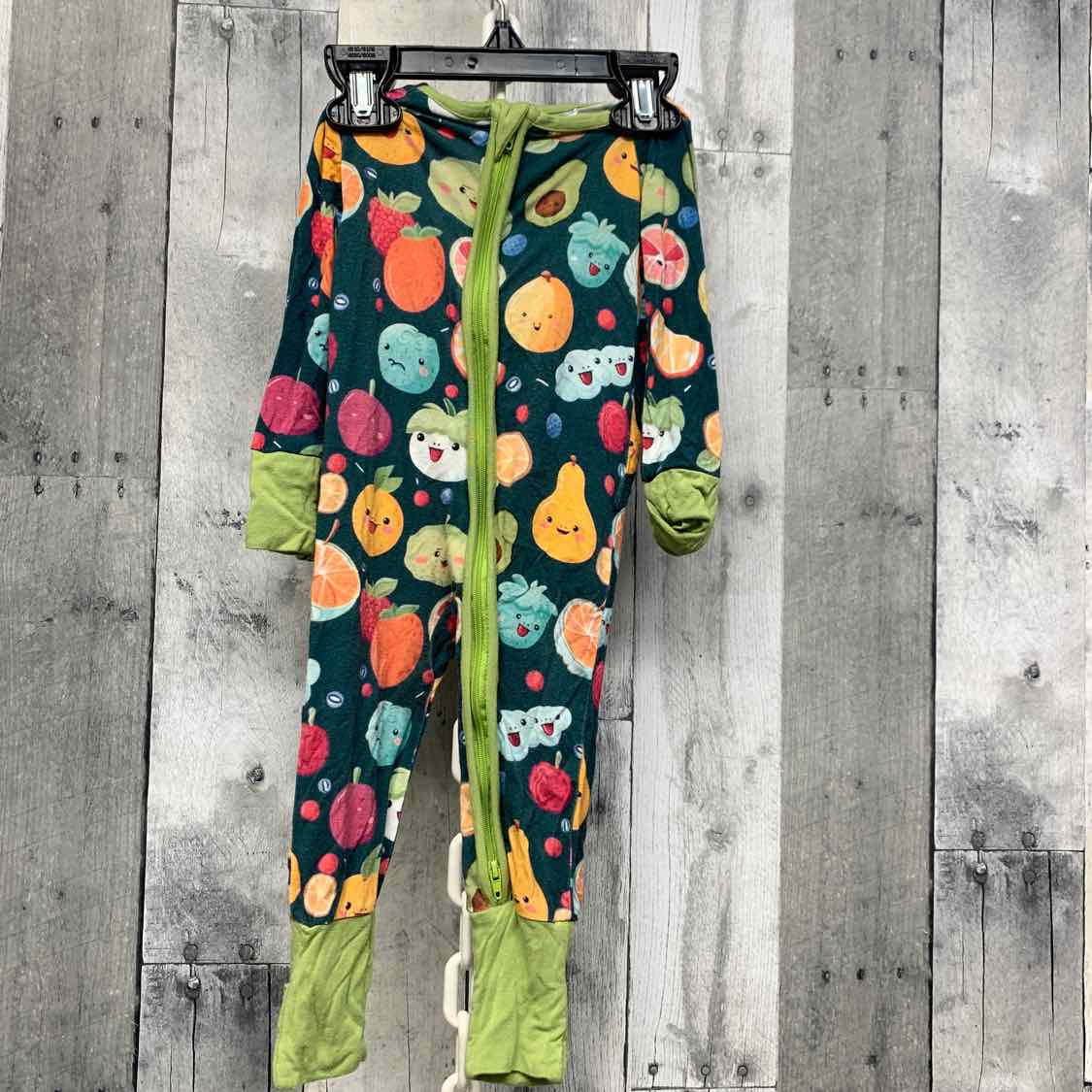 Size 3-6 Months Green Print Bamboo Footy PJs