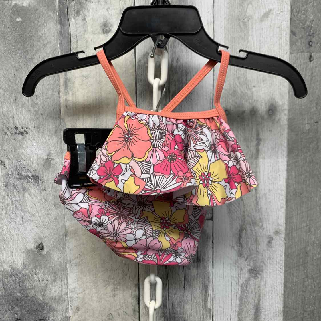 Size 24 Months Pink Floral Print Mid Brand Swim Suit - 2pc+