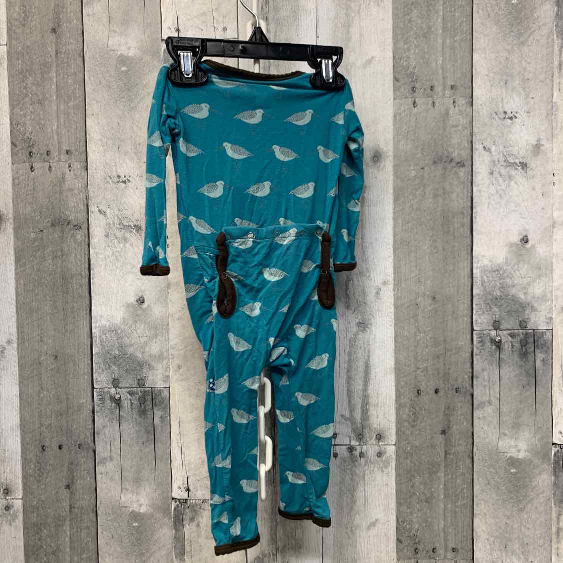 Size 6-12 Months Teal Print Bamboo Romper - OodlesCB
