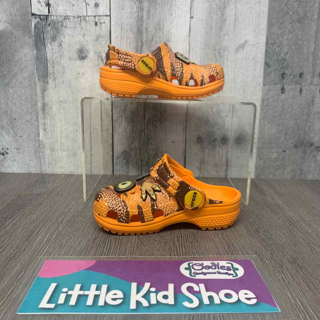 Size 5 Orange Print Crocs Water Shoes