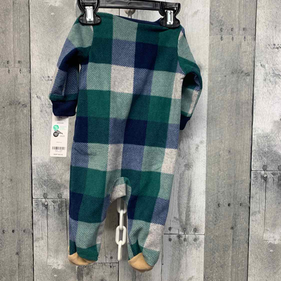 Size 3 Months Green/Navy Carter's Footy PJs - OodlesCB