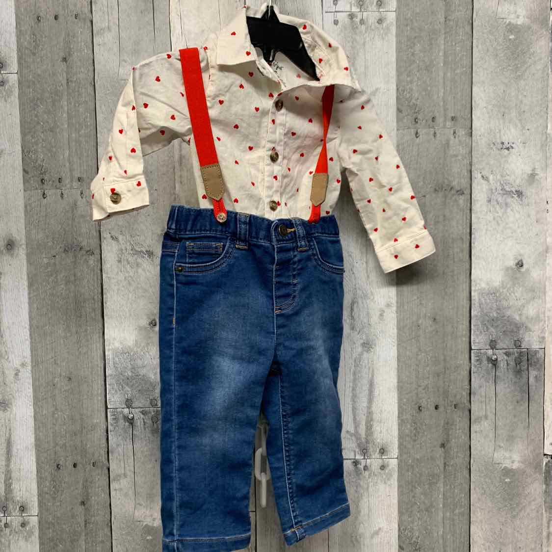 Size 6-9 Months Denim/Red Cat & Jack Shirt/Pants
