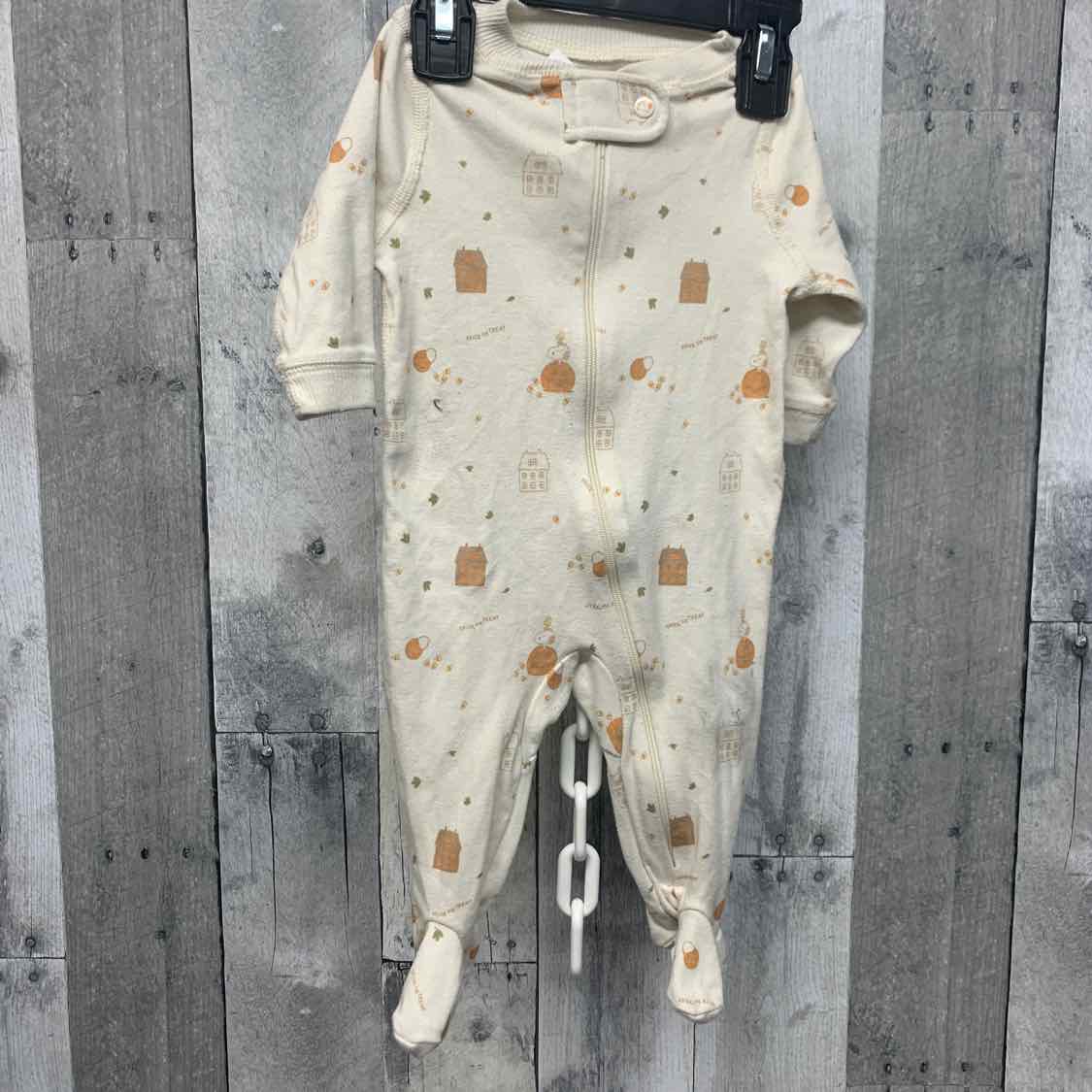 Size 0-3 Months Tan Print Peanuts Footy PJs