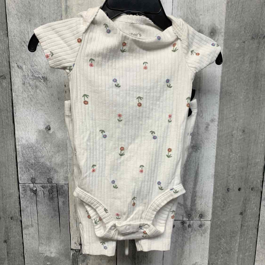 Size 3 Months White Floral Print Just One You Shirt/Pants