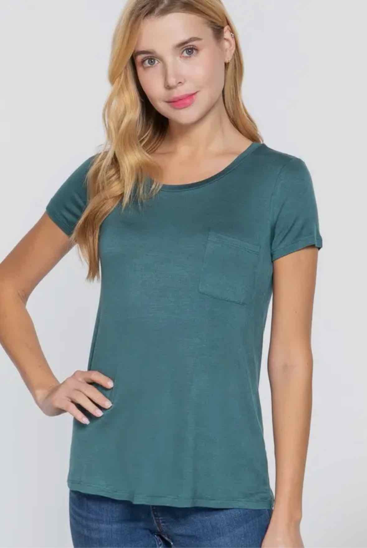 Short Sleeve Scoop Neck W/ Pocket Jersey Top