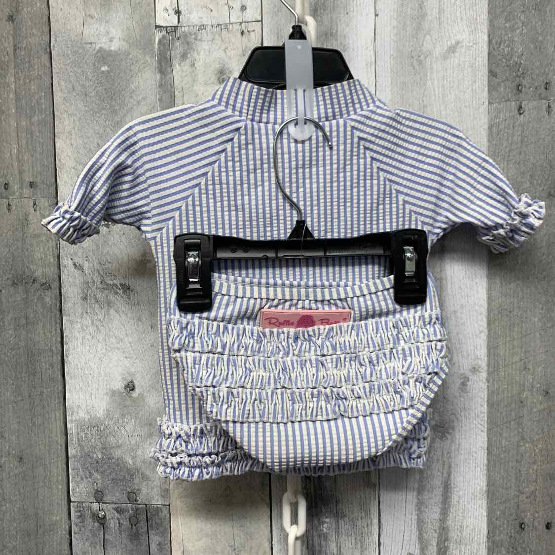Size 12-18 Months Blue Striped Ruffle Butts Swim Suit - 2pc+