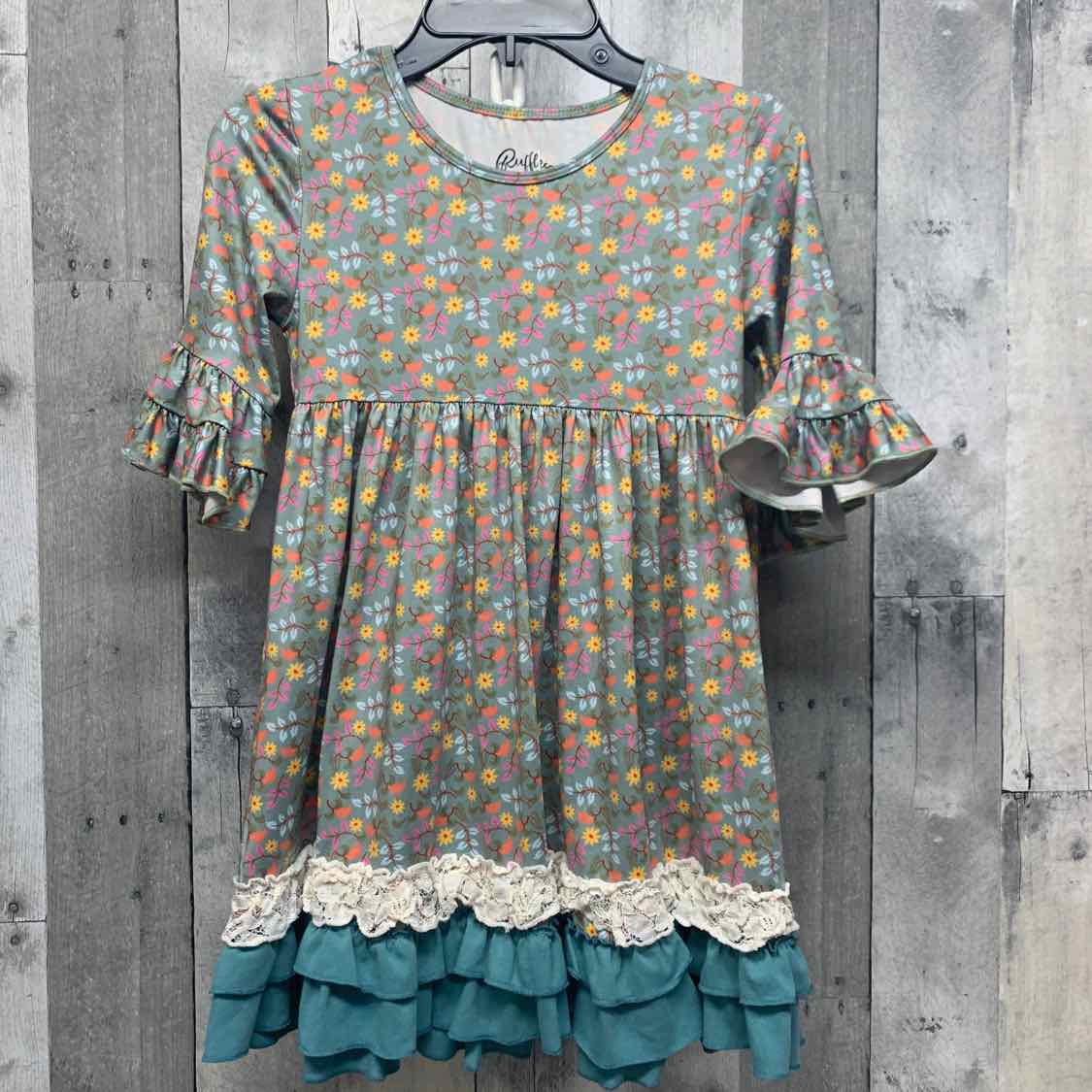 Size 6 Green Floral Print Name Brand LS Dress