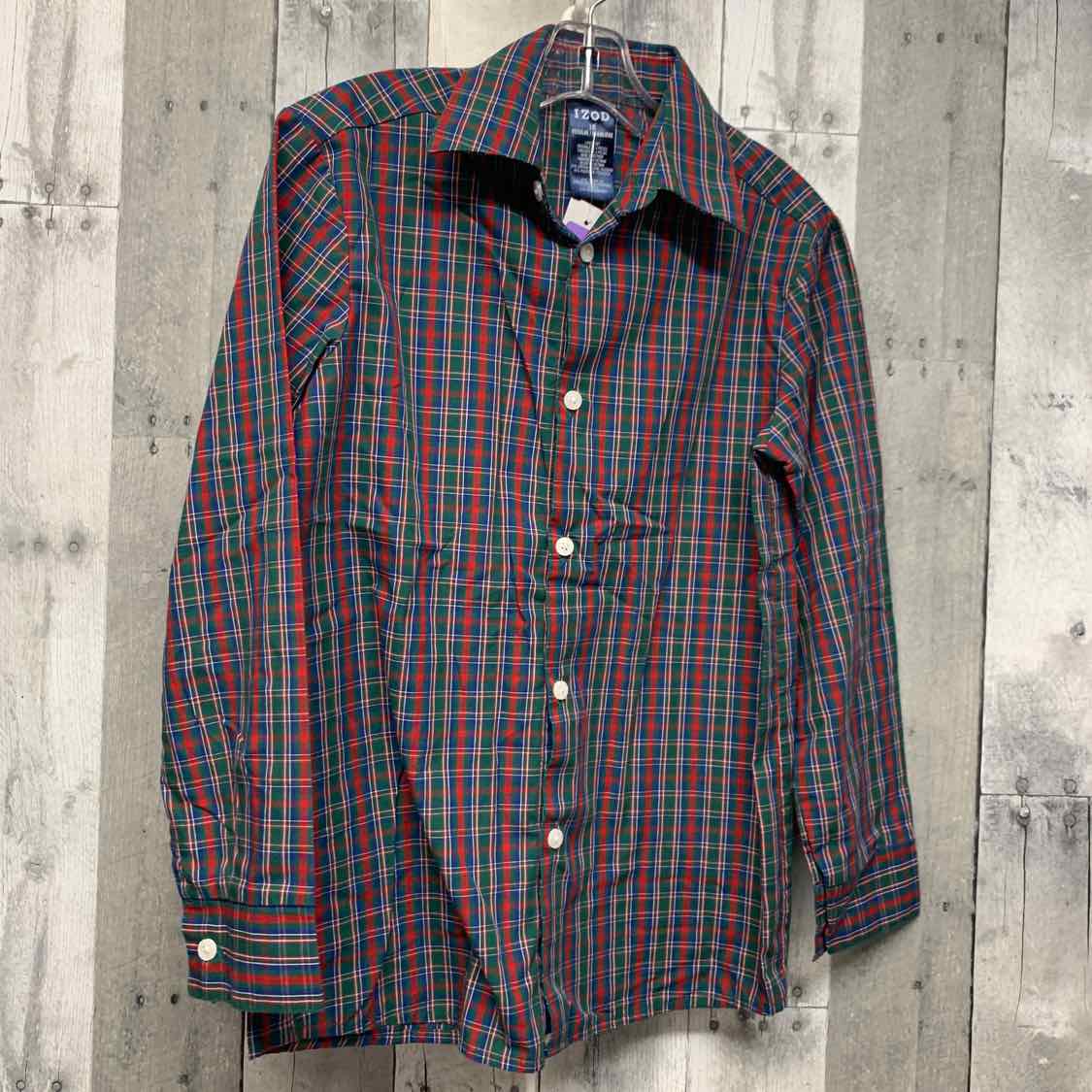 Size 10 Green/Red Izod LS Button Up