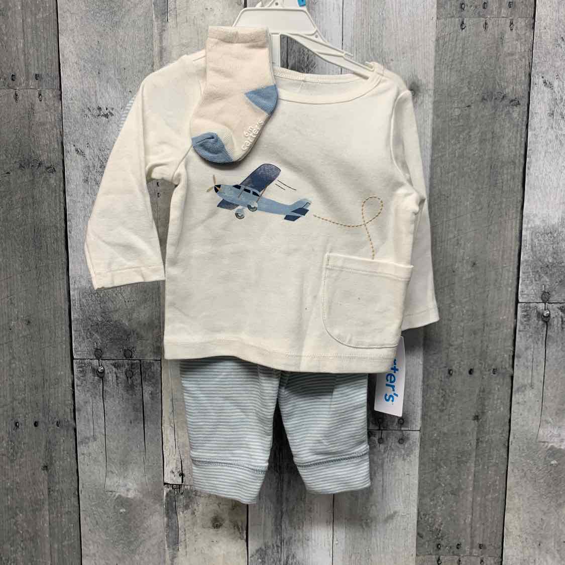 Size 6 Months White/Blue Carter's Shirt/Pants