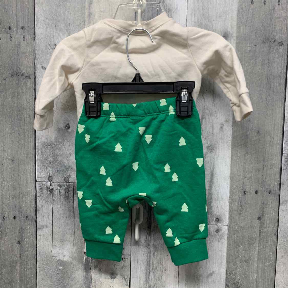 Size 0-3 Months White/Green Cat & Jack Shirt/Pants