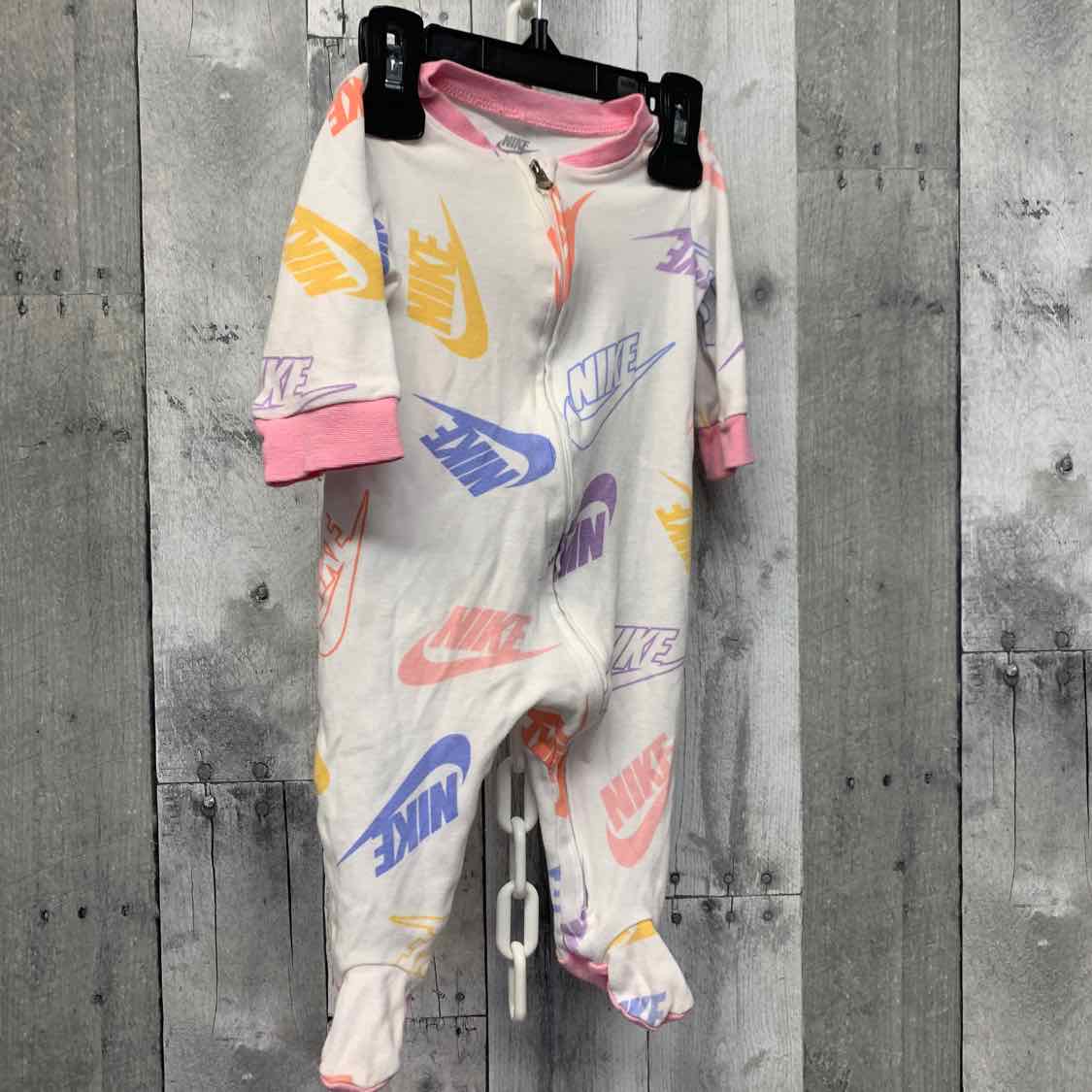 Size 6 Months White Print Sport Brand Footy PJs - OodlesCB