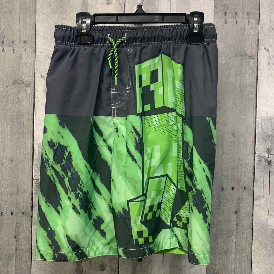 Size 10/12 Green/Gray Minecraft Swim Trunks