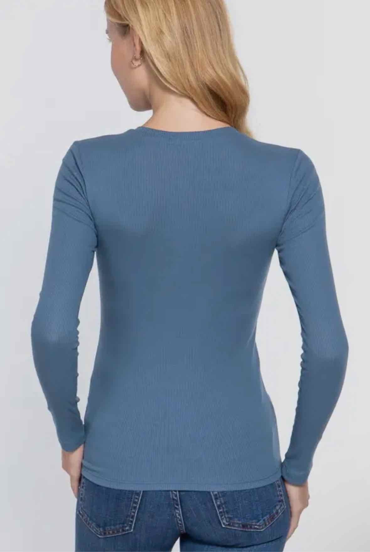 Long Sleeve Crew Neck Rib Top W/ Buttons