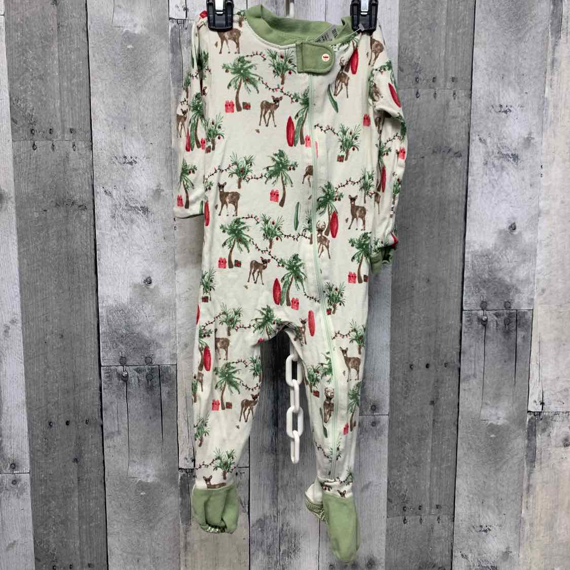 Size 12 Months White/Green Burt's Bees Baby Footy PJs