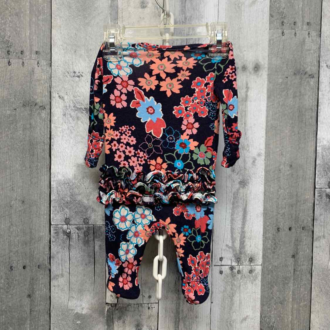 Size Newborn Navy/Pink Bamboo Footy PJs