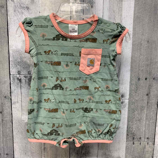 Size 6 Months Green/Pink Carhartt Romper