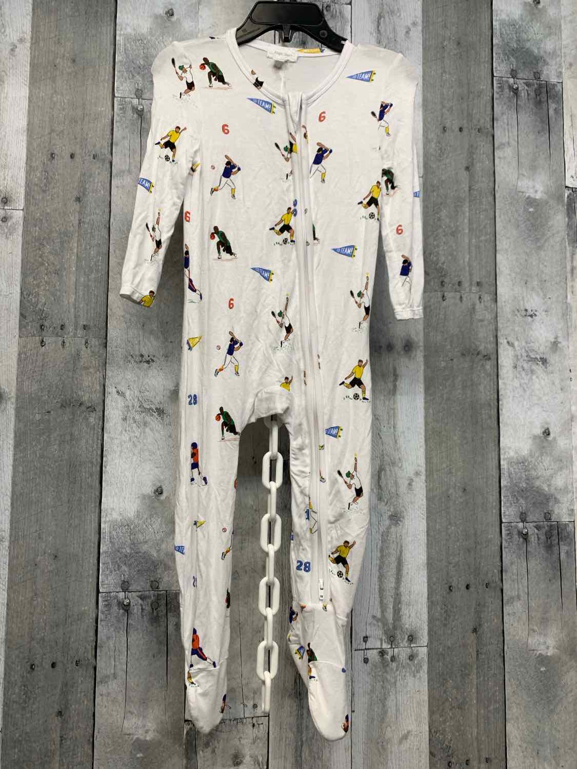 Size 12-18 Months White Print Bamboo Footy PJs