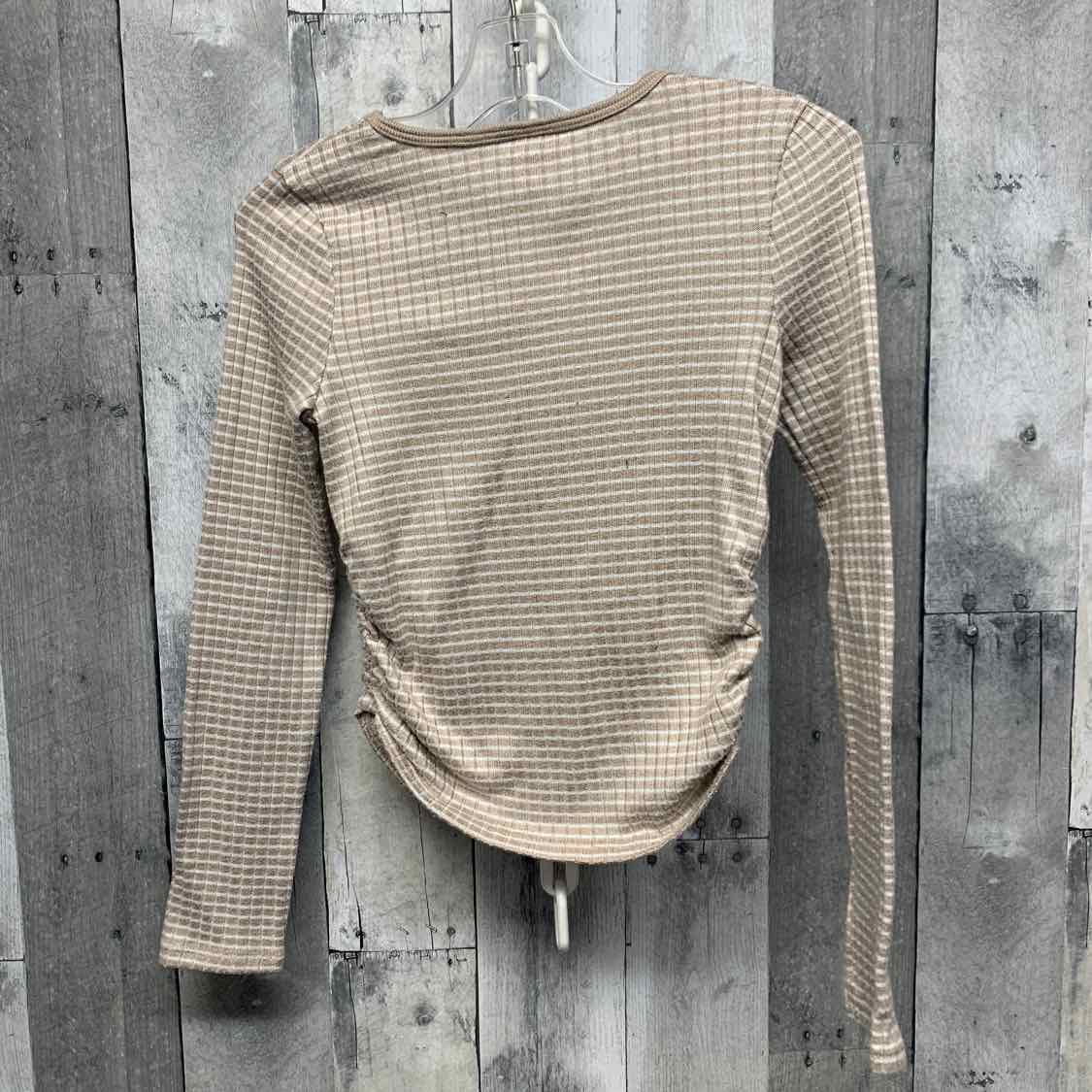Size 9/10 Tan Striped Abercrombie Long Sleeve Shirt