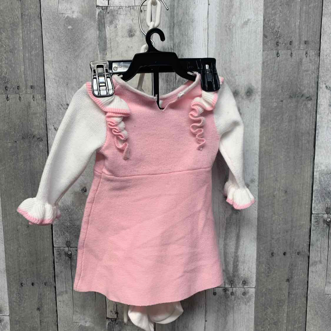 Size 3-6 Months Pink/White B Brand LS Dress