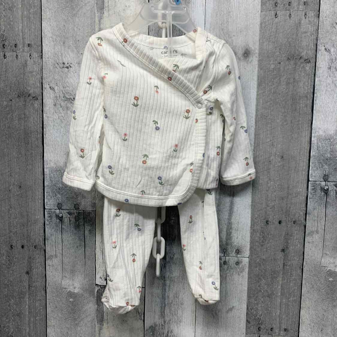 Size 6 Months White Floral Print Just One You Shirt/Pants