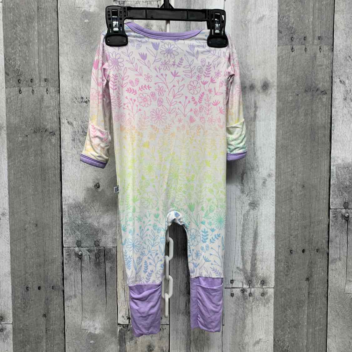 Size Newborn White/Purple Bamboo Footy PJs