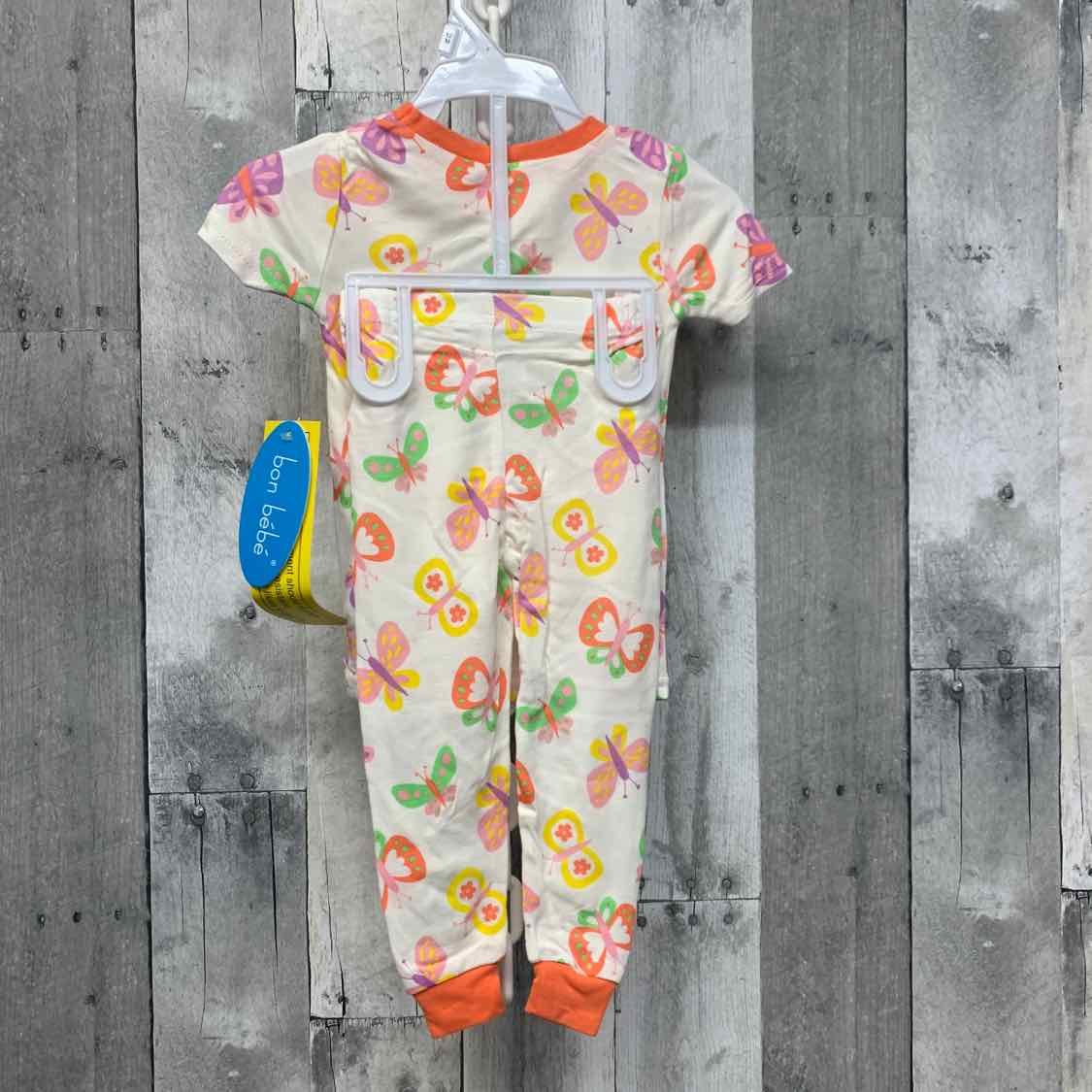 Size 12 Months White/Coral Bon Bebe 2pc PJs - OodlesCB