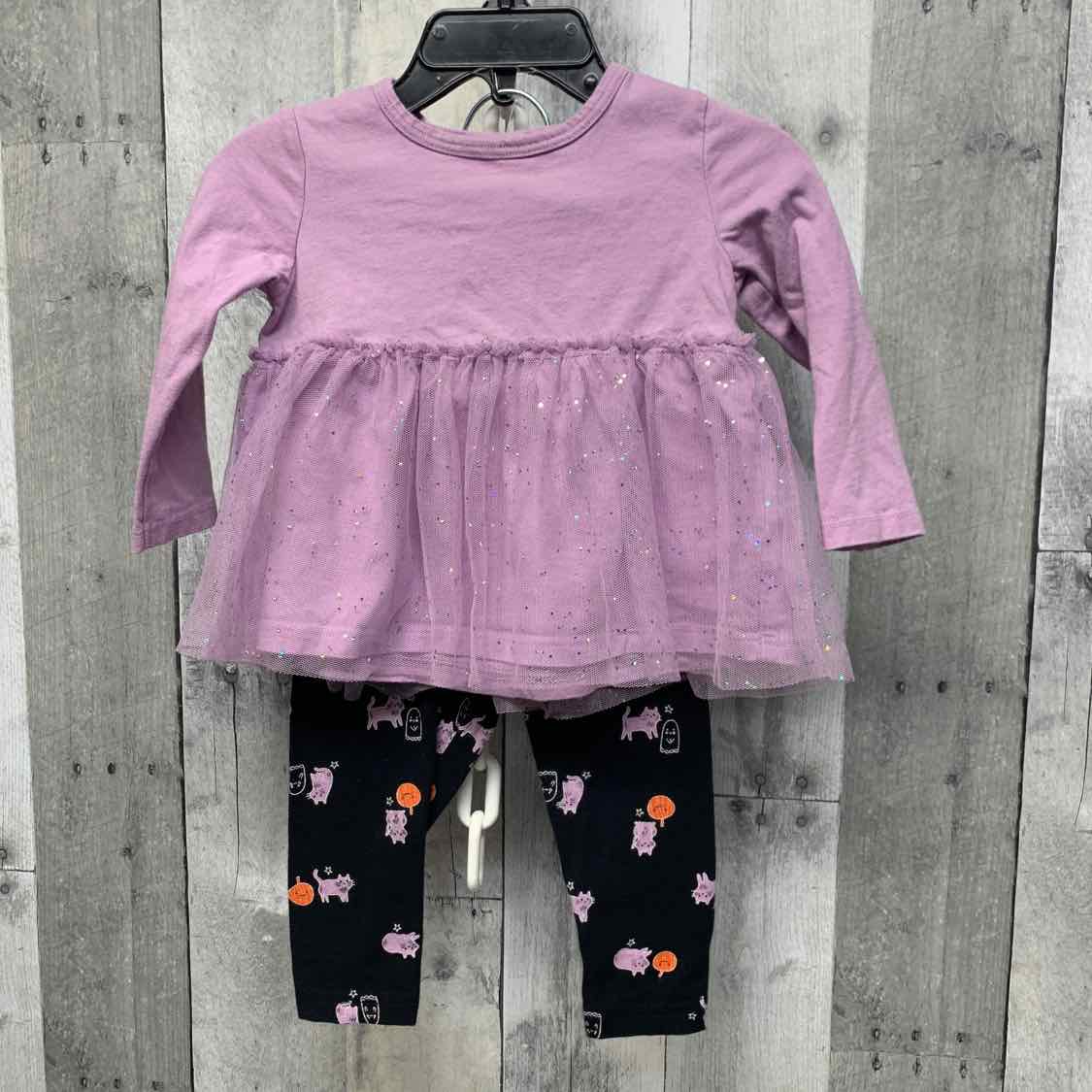 Size 12 Months Purple/Black Carter's Shirt/Leggings
