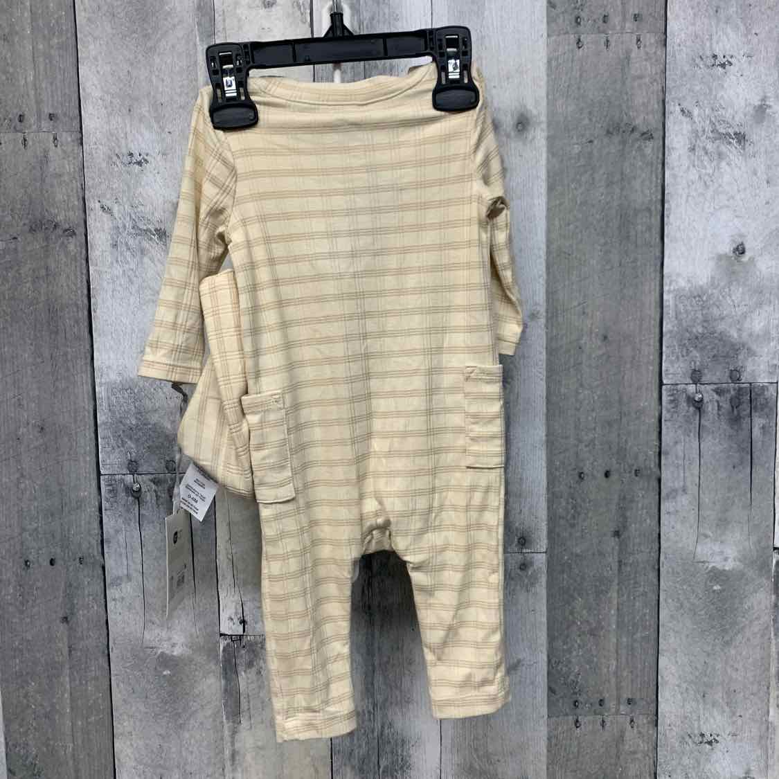 Size 0-3 Months Tan Striped Cloud Island Romper - OodlesCB