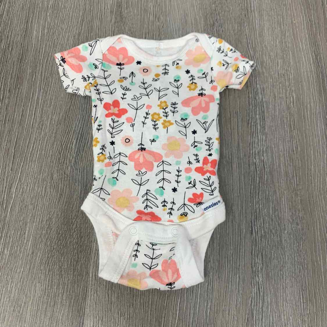 Size Preemie White Floral Print Gerber Bodysuit - OodlesCB