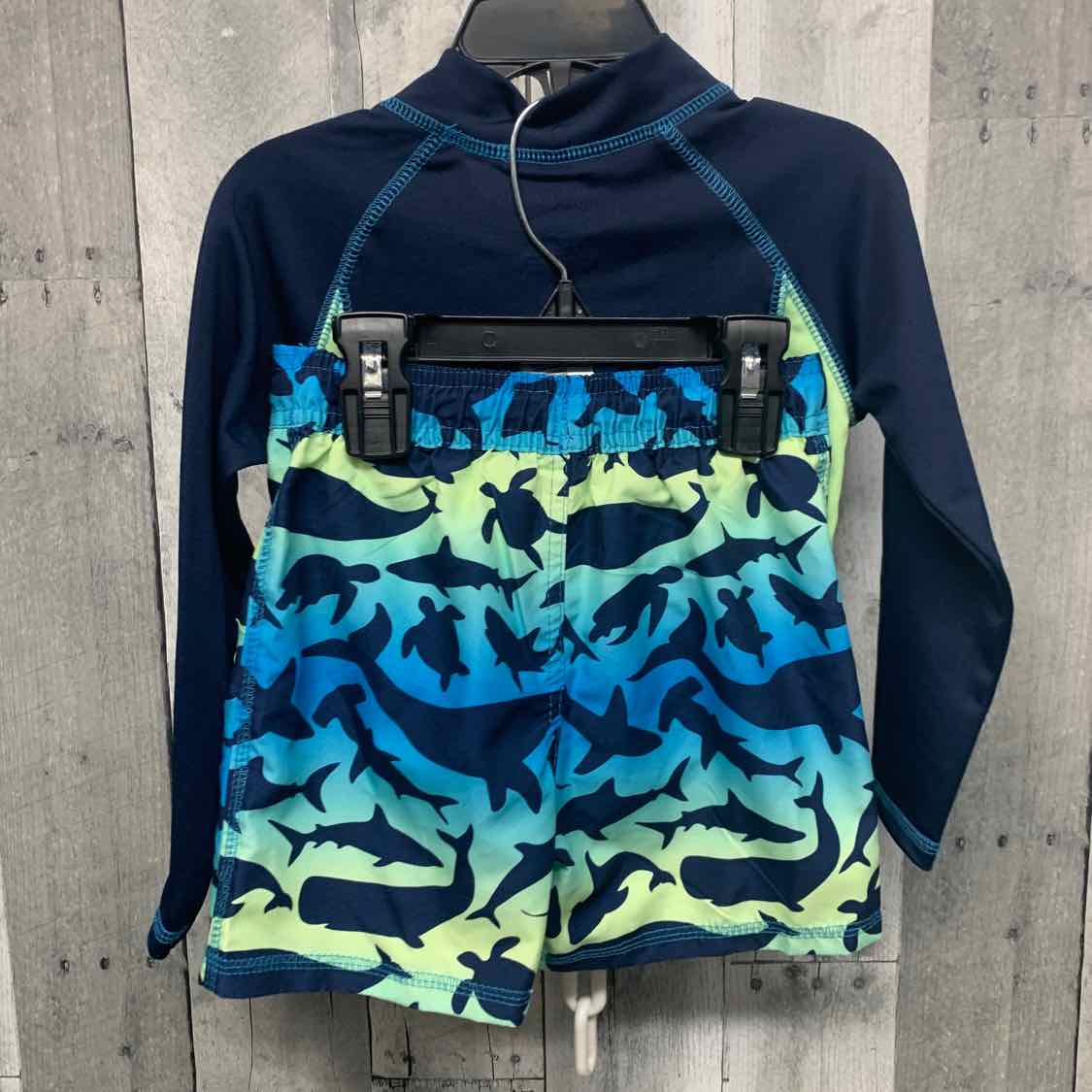 Size 3T Navy/Green MickMack 2pc+ Swim Top/Trunks