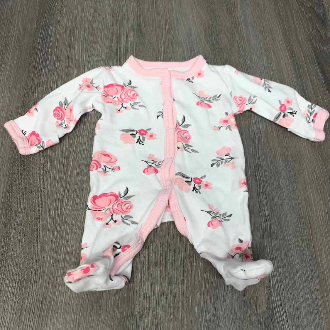 Size Preemie White Floral Print B Brand Footy PJs