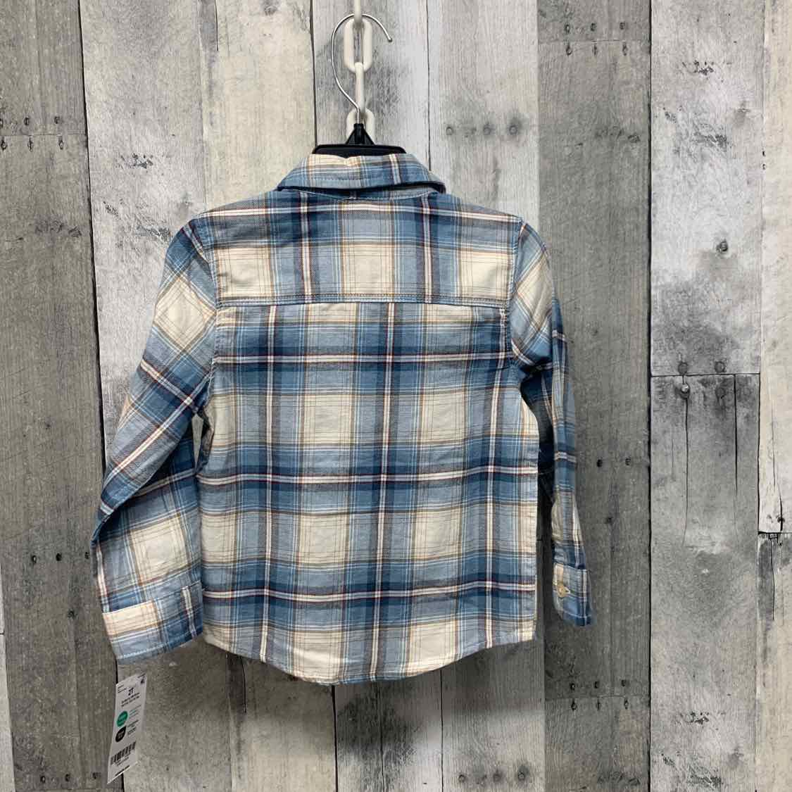Size 2T Blue Plaid Osh Kosh LS Button Up