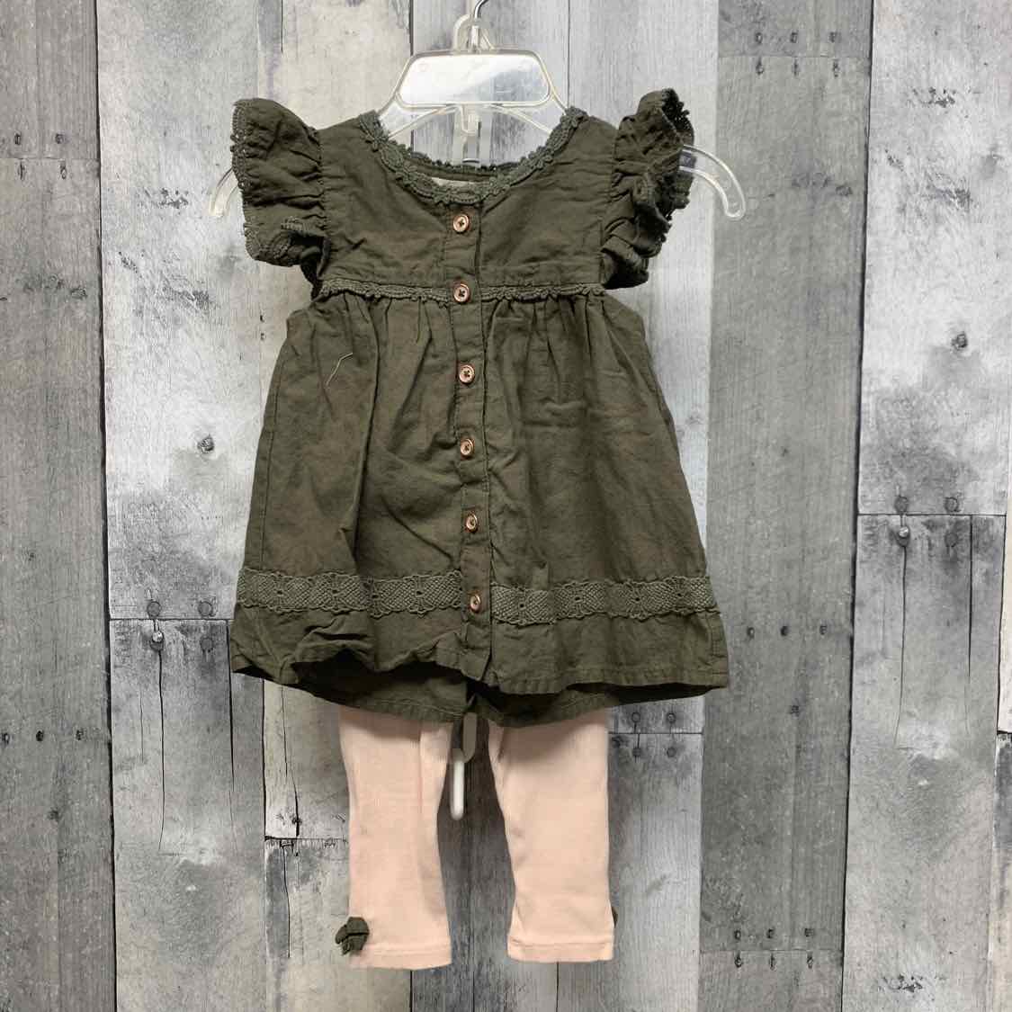 Size 3-6 Months Green/Pink Mid Brand 2pc Dress - OodlesCB
