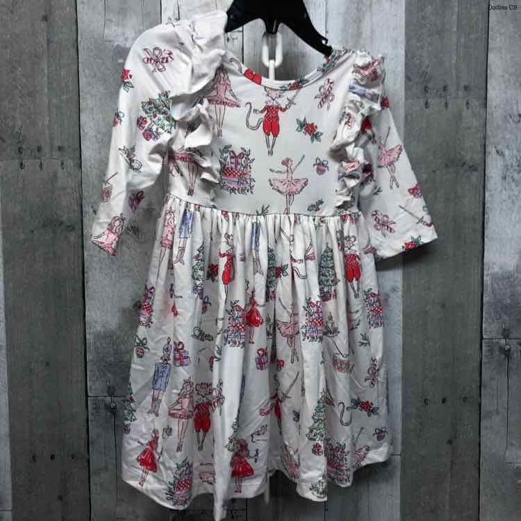 Size 2T White Print B Brand LS Dress