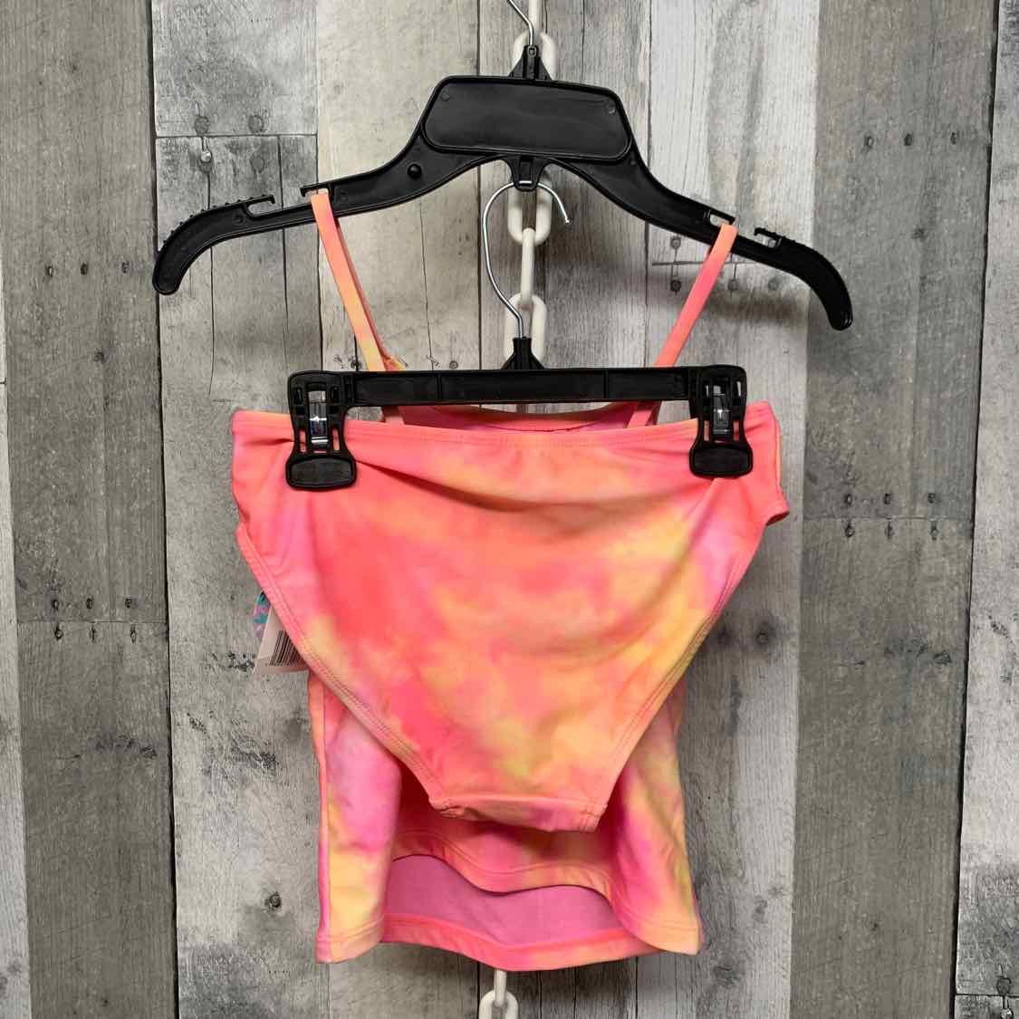 Size 10/12 Pink/Orange Breaking Waves Swim Suit - 2pc+