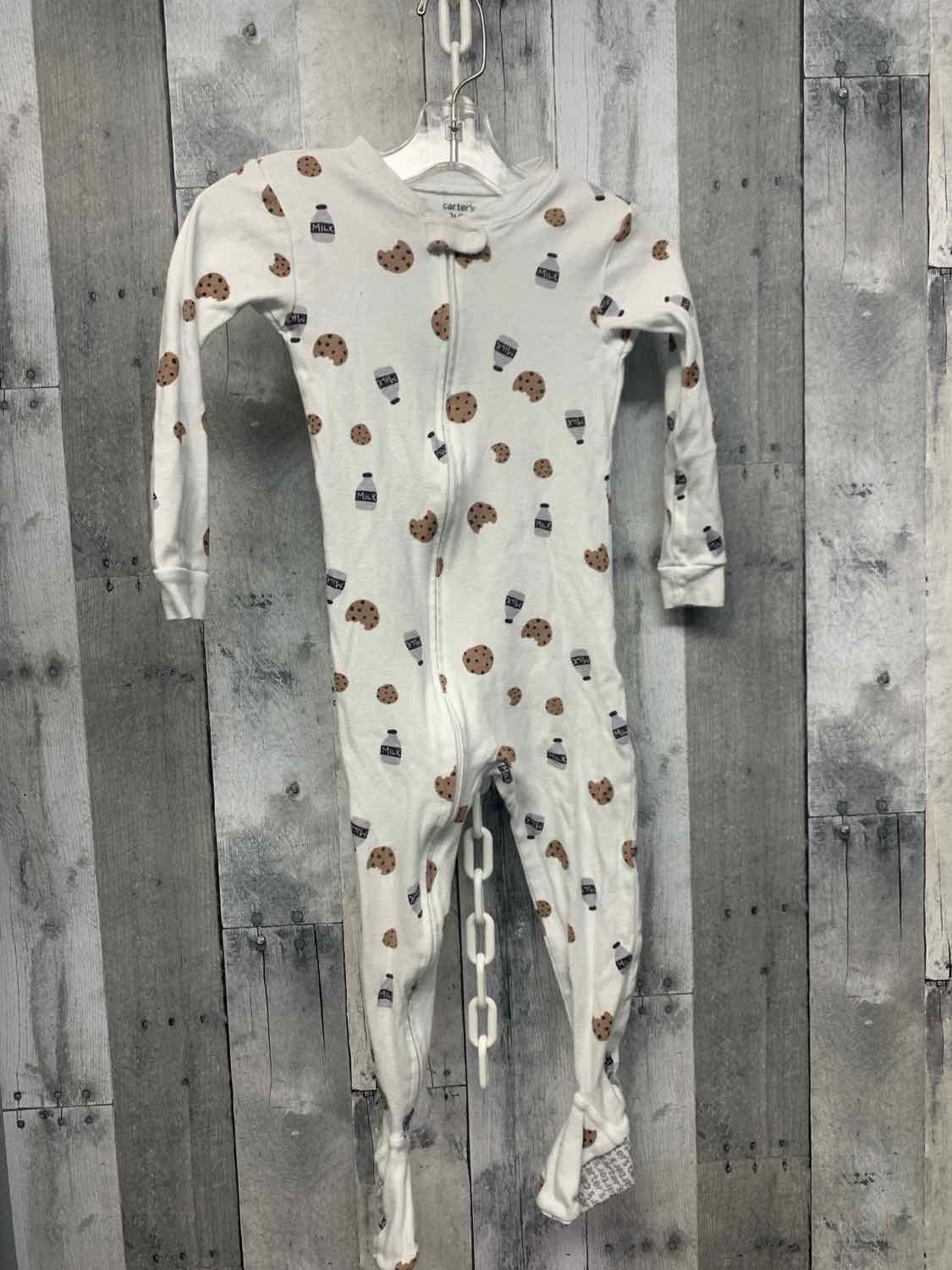 Size 3T White Print Carter's Footy PJs
