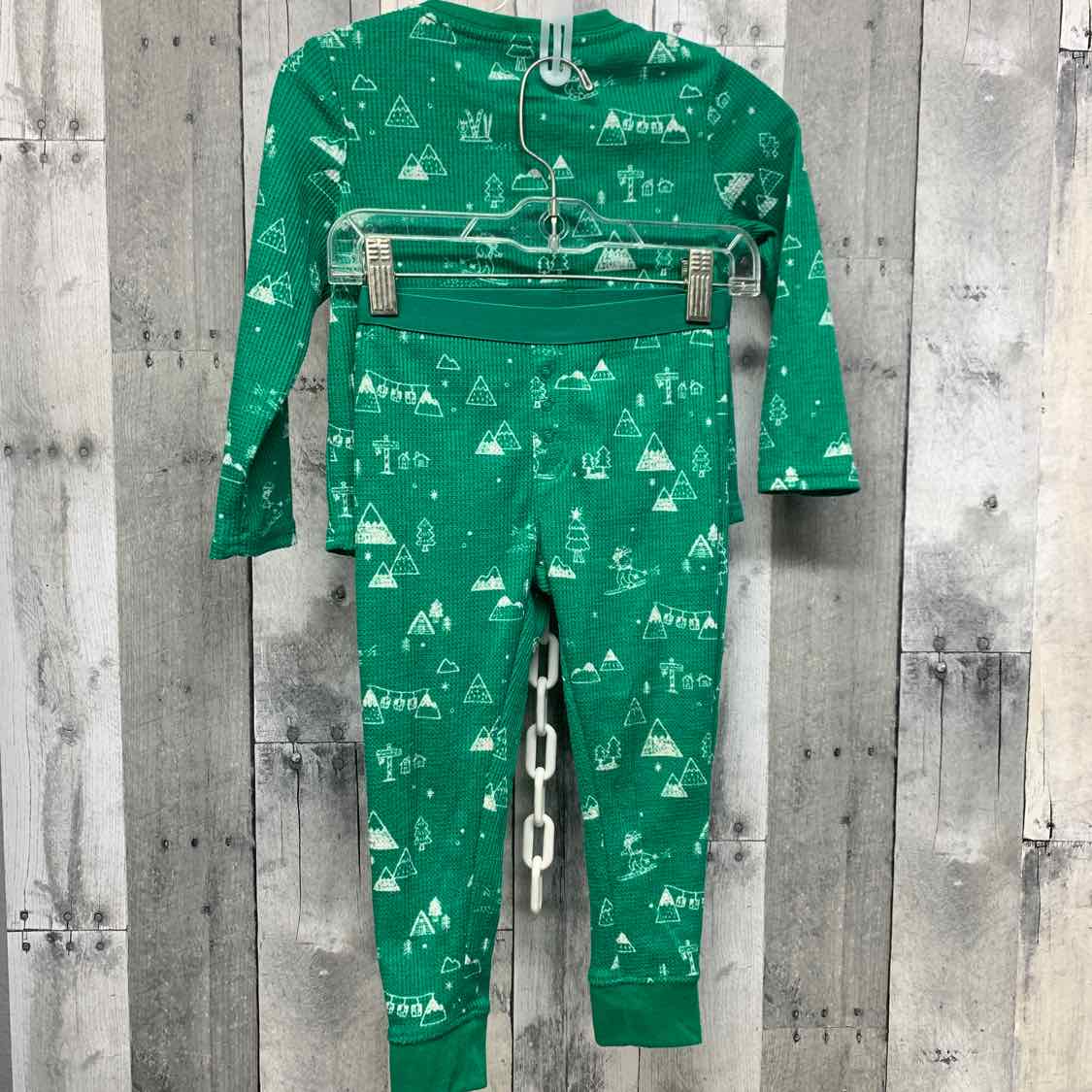 Size 4T Green Print Holiday Brands 2pc PJs
