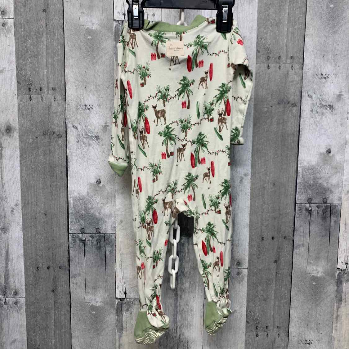 Size 12 Months White/Green Burt's Bees Baby Footy PJs