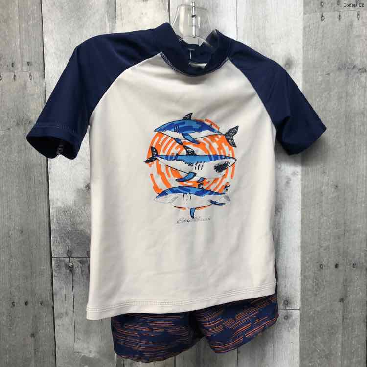 Size 2T White/Navy Eddie Bauer 2pc+ Swim Top/Trunks