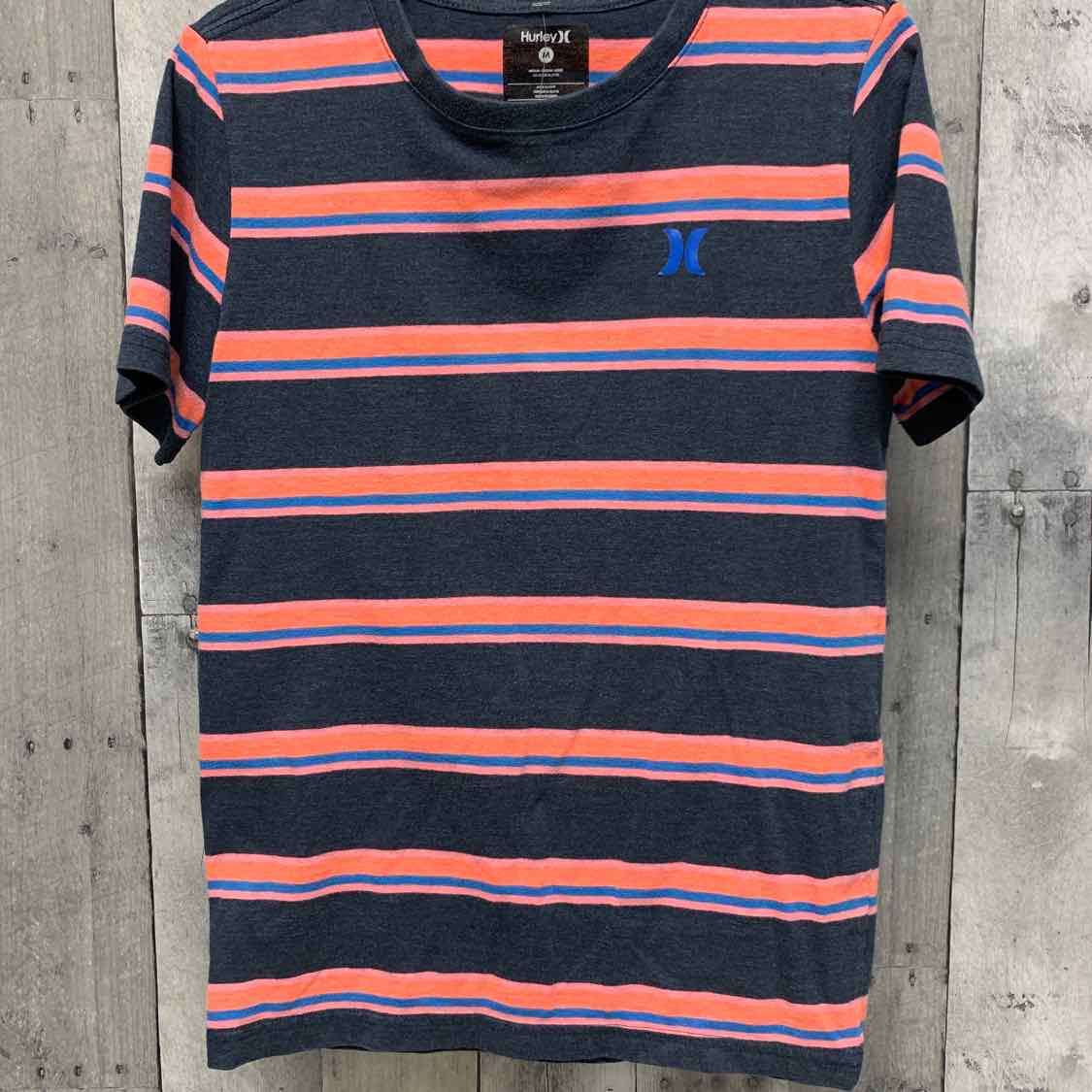Size Medium Gray Striped Hurley Short Sleeve Shirt