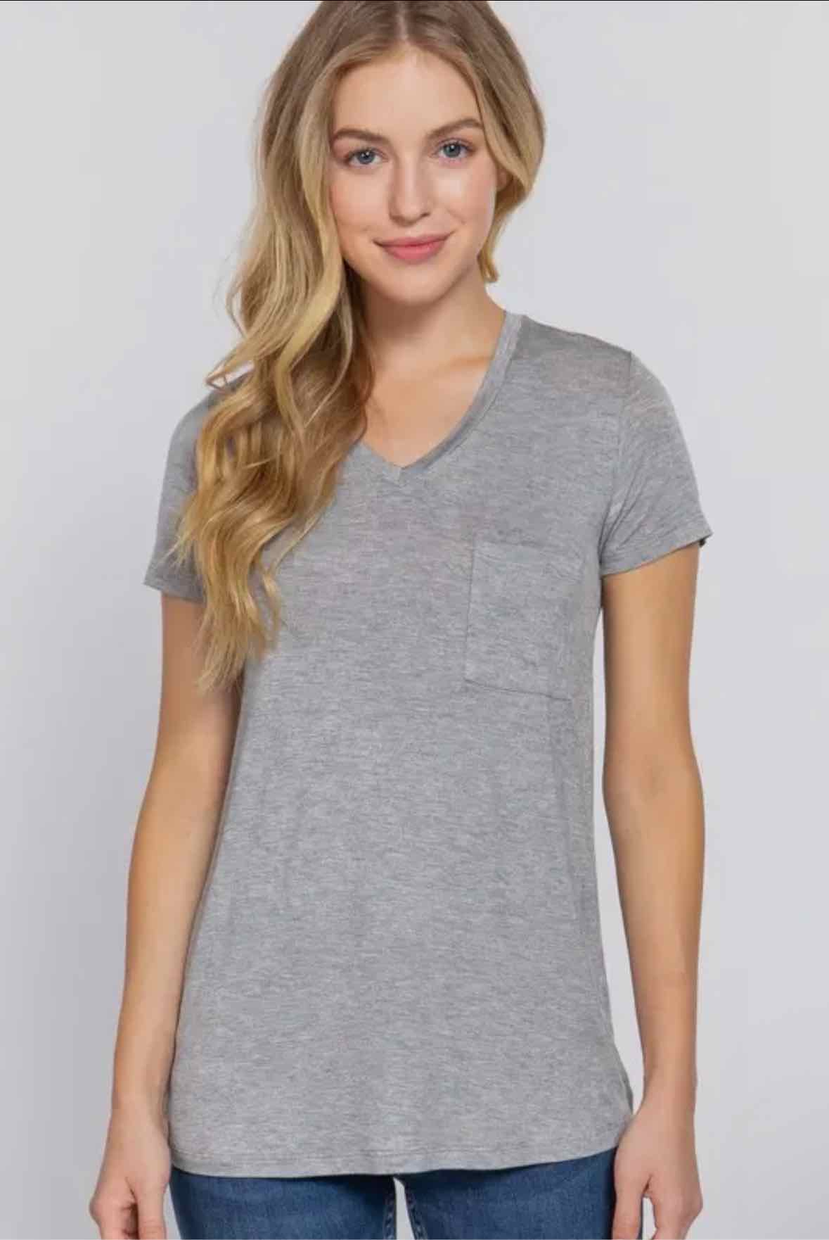 Short Sleeve V Neck W/ Pocket Jersey Top