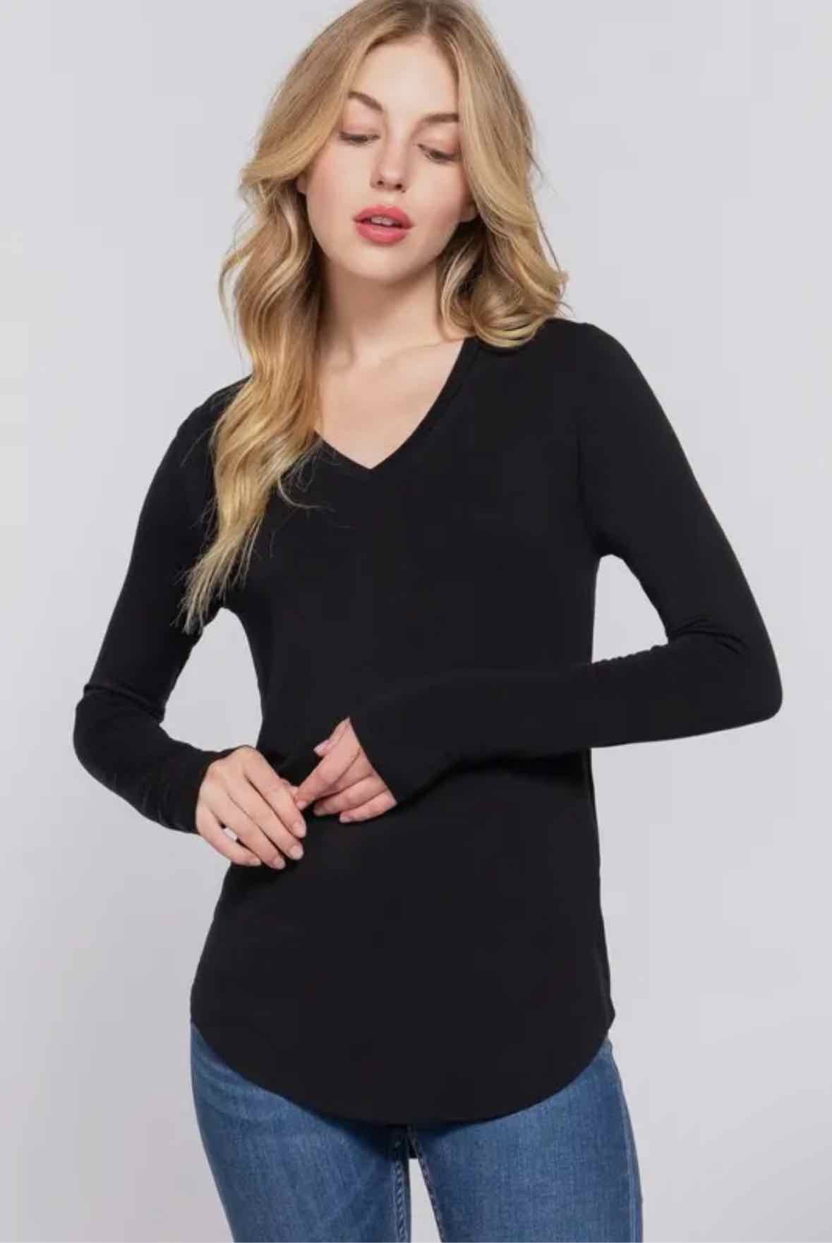 Long Sleeve V Neck Jersey Top