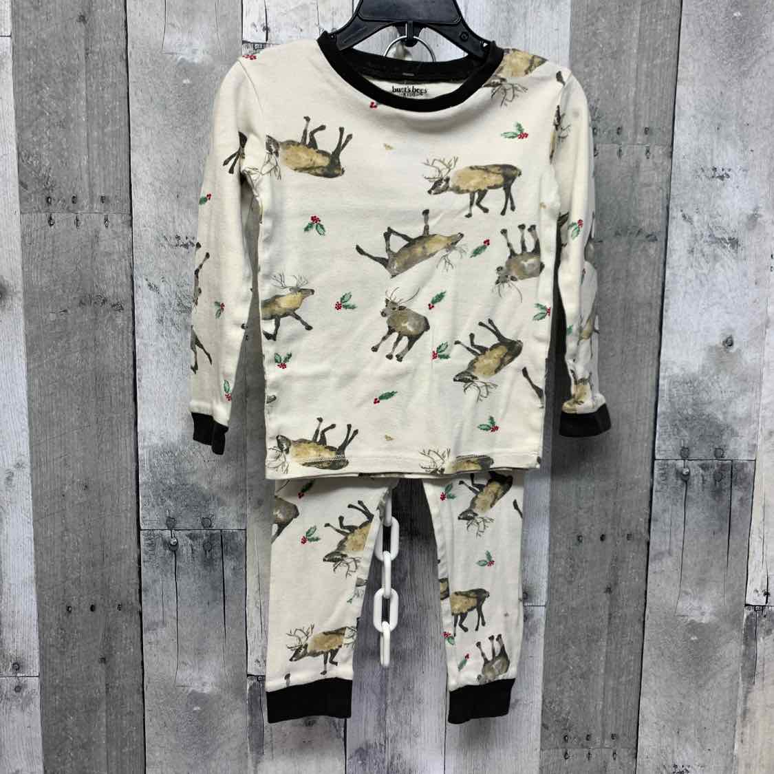 Size 3T White Print Burt's Bees Baby 2pc PJs