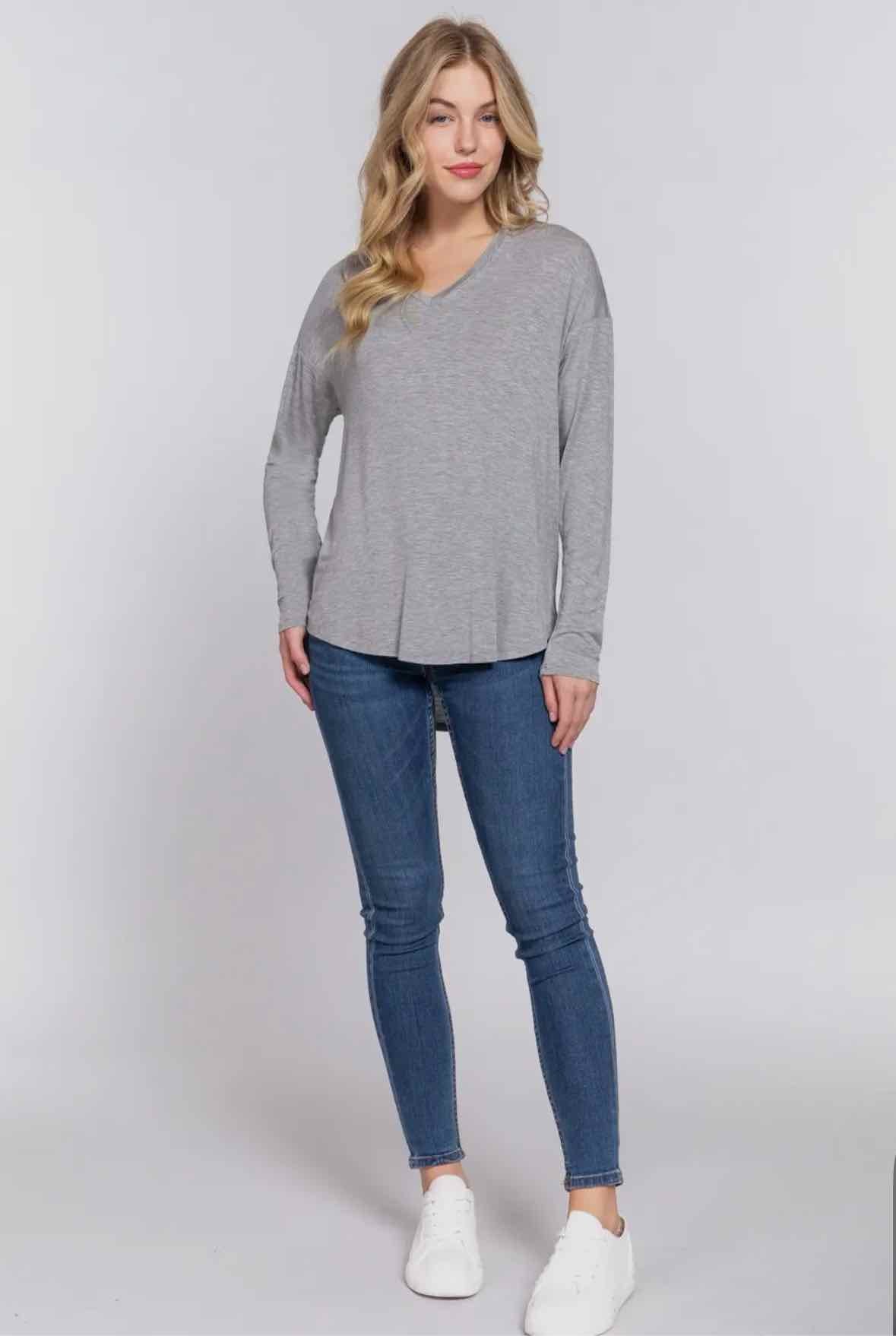 Long Sleeve Dolman V Neck Jersey Top