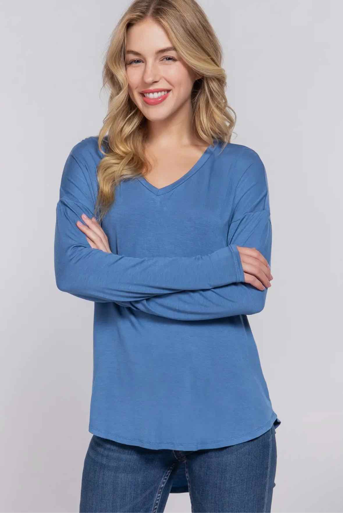 Long Sleeve Dolman V Neck Jersey Top
