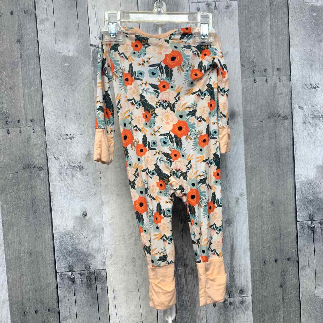 Size 0-3 Months Pink Floral Print Bamboo Footy PJs - OodlesCB