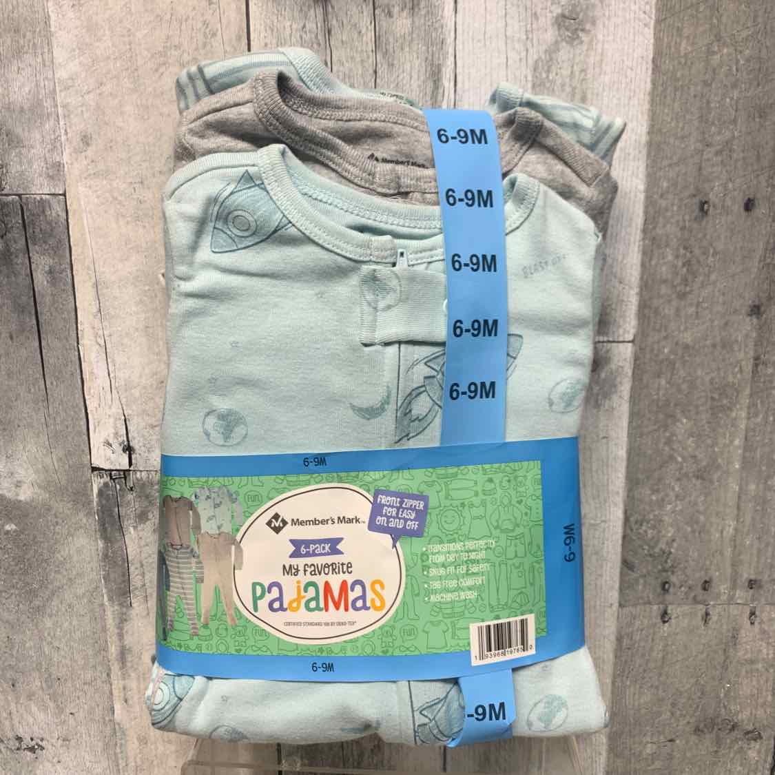 Size 6-9 Months Blue/Gray Members Mark Footy PJs