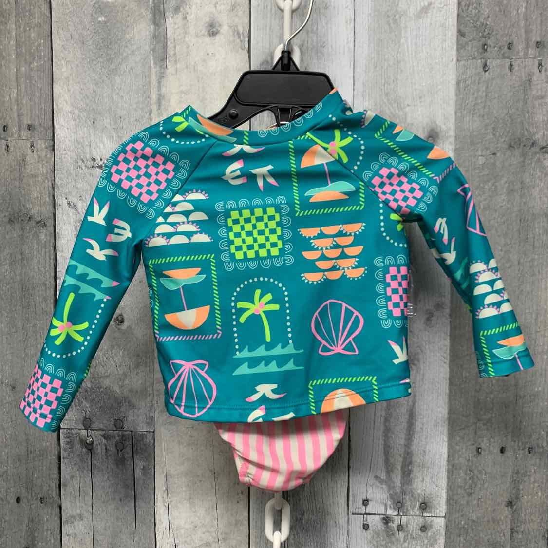 Size 12 Months Teal/Pink Cat & Jack Swim Suit - 2pc+