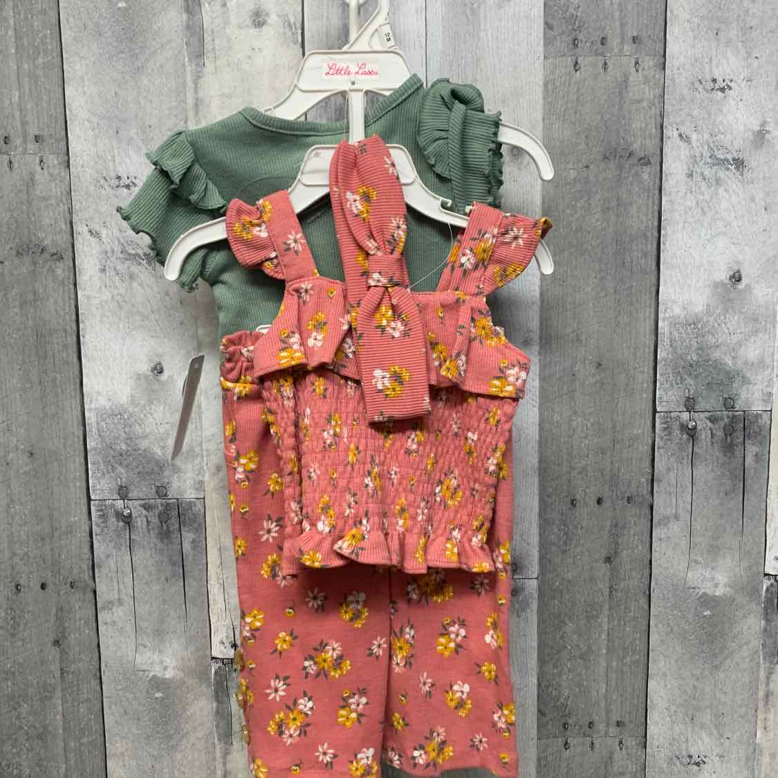 Size 12 Months Green/Pink Little Lass Shirt/Shorts